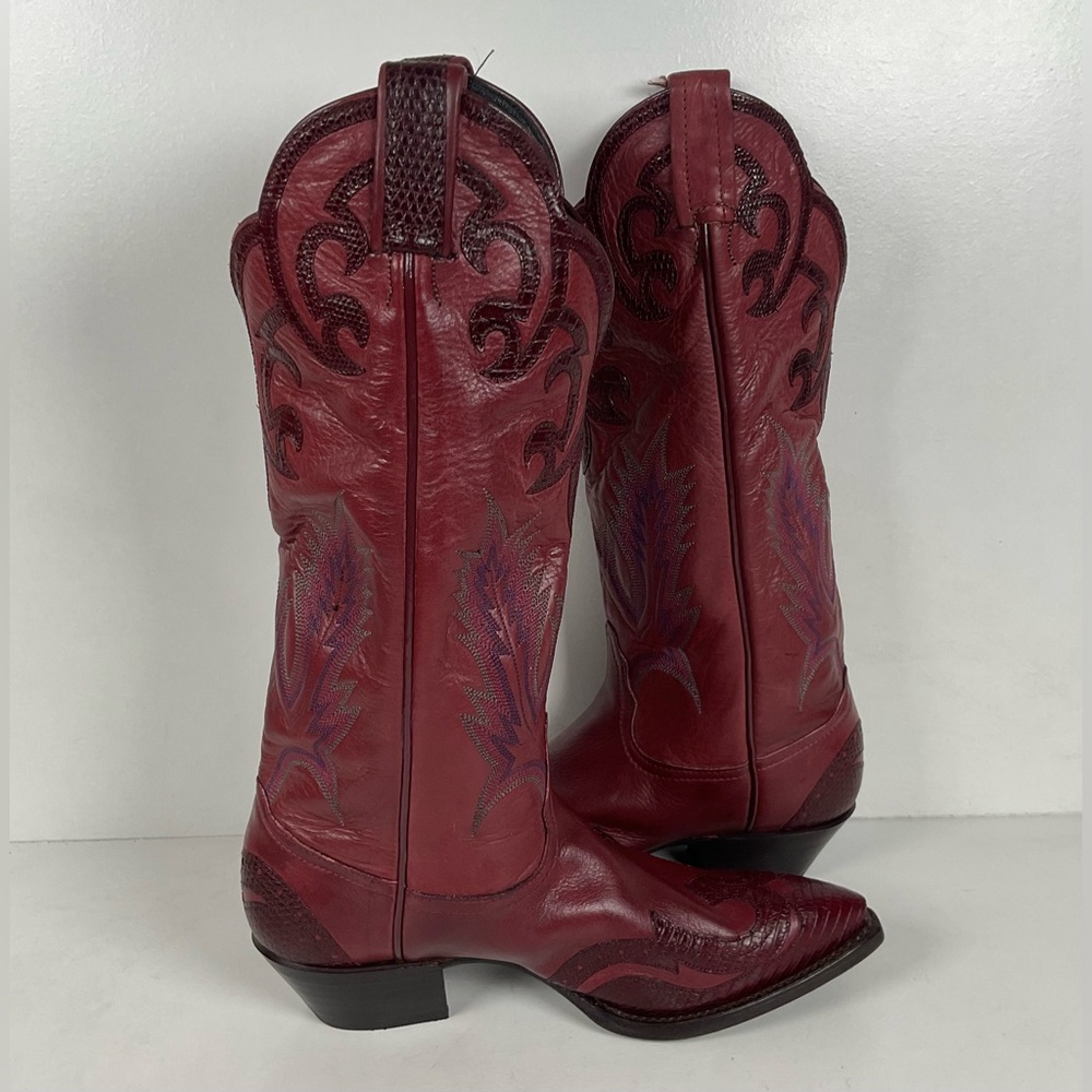 Tony Lama Lizard Wingtip Cowgirl Boots | Overlays | Cranberry | Women’s 6.5 M - Picture 16 of 16